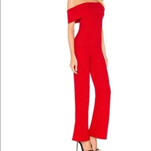 by the way. Off-Shoulder Red Jumpsuit